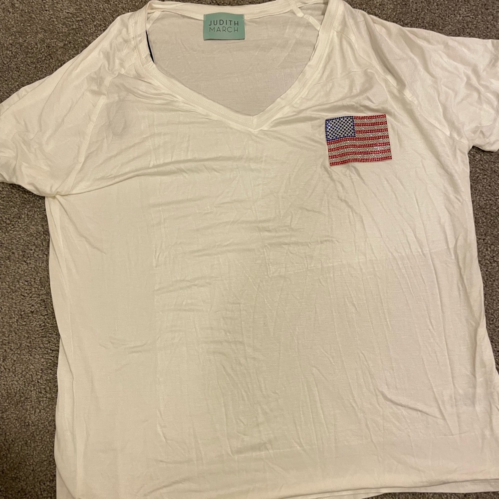Judith March size medium flag M t shirt rhinestones glitter USA 4th of July new